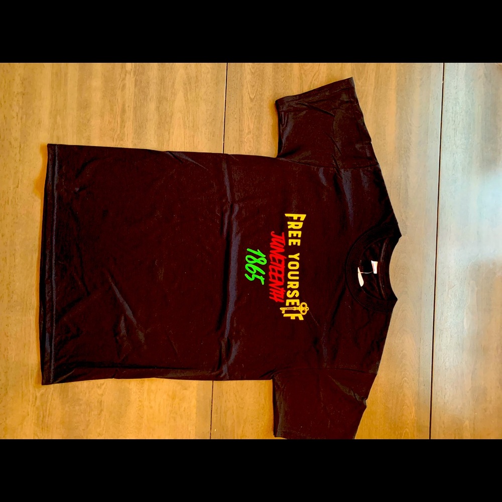 Black , Gold , Red , and Green t-shirts